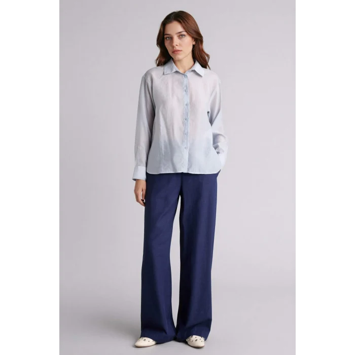 Defacto F7960AXNV31 Lacivert Wıde Leg Keten Karışımlı Pantolon