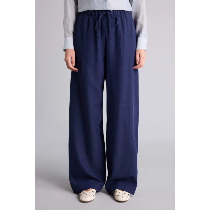 Defacto F7960AXNV31 Lacivert Wıde Leg Keten Karışımlı Pantolon