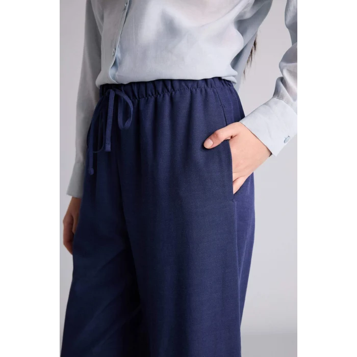Defacto F7960AXNV31 Lacivert Wıde Leg Keten Karışımlı Pantolon