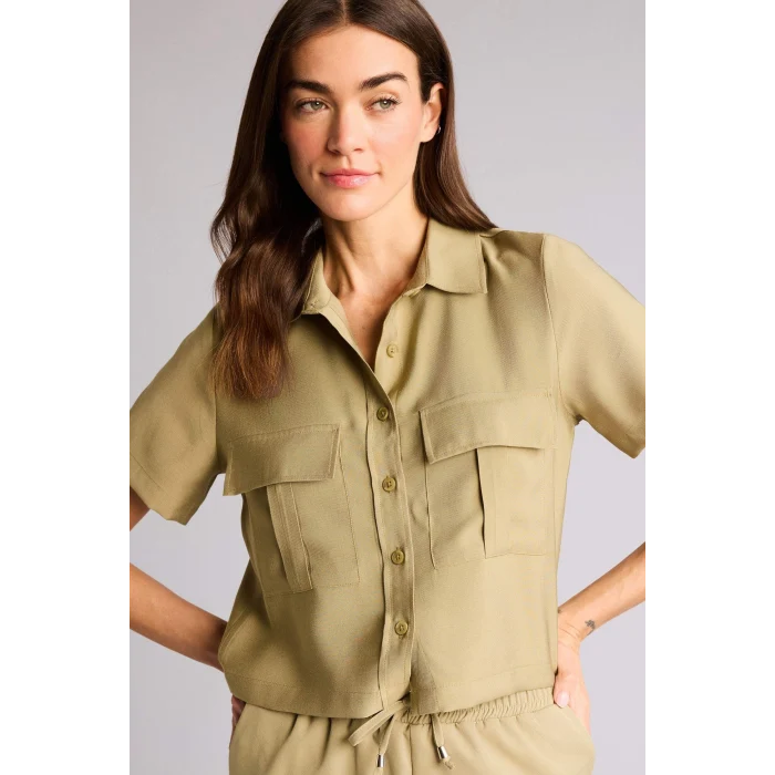 Defacto C4784AXKH176 Haki Cropped Fıt Akışkan Kumaş Gömlek