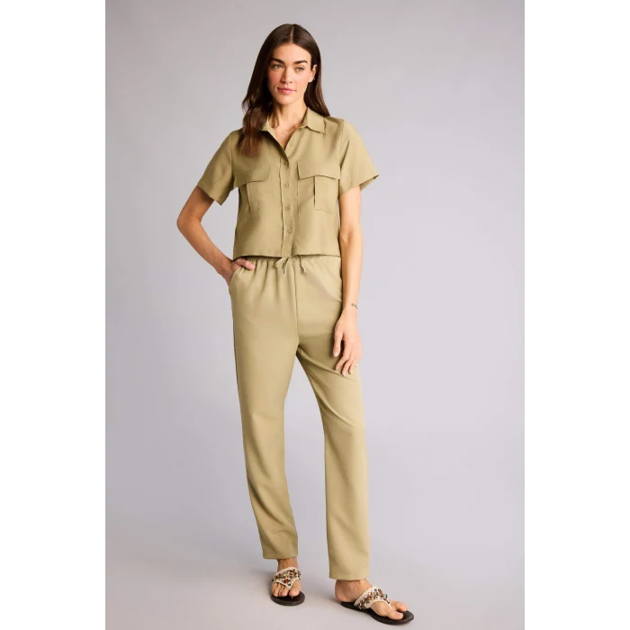 Defacto C4784AXKH176 Haki Cropped Fıt Akışkan Kumaş Gömlek