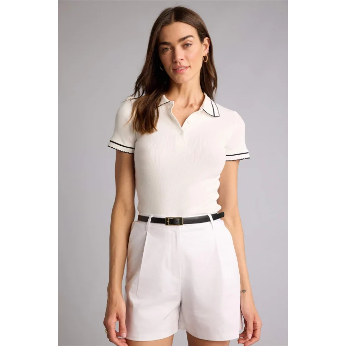 Defacto H1590AXER105 Ekru Regular Fıt Polo Yaka Fitilli Kaşkorse Kısa Kollu Polo Tişört