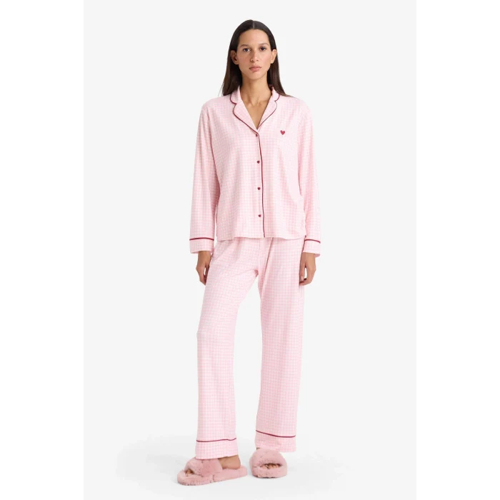 Defacto G1677AXPN149 Pembe Pijama Takımı Uzun Kollu Üst Alt