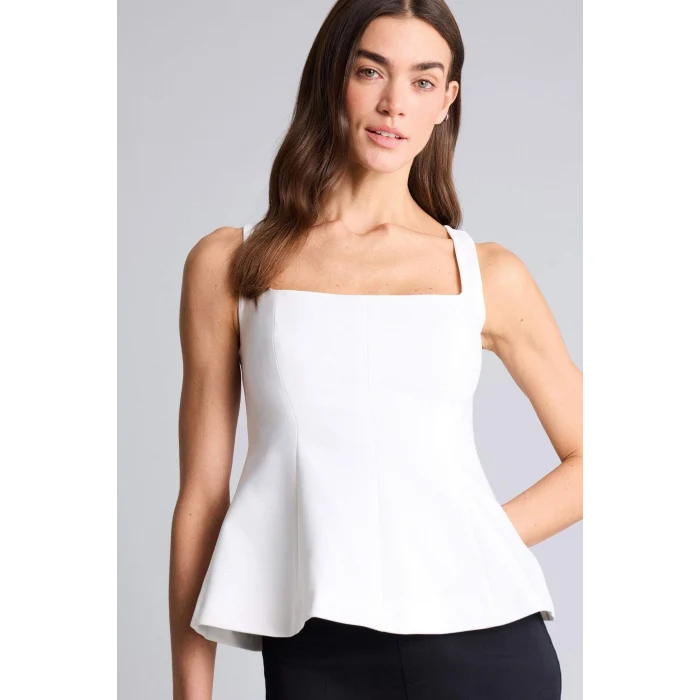 Defacto H1571AXER105 Ekru Fıtted Kare Yaka Krep Askılı Bluz