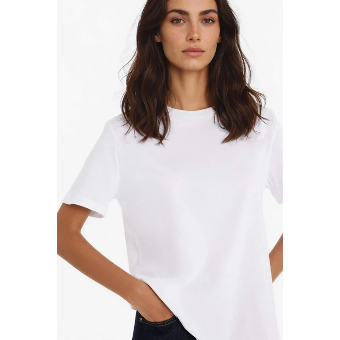 Defacto W9584AZWT34 Beyaz %100 Pamuk Basıc Tişört