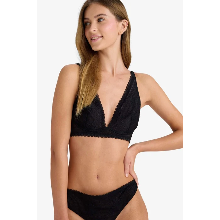 Defacto F3868AXBK81 Siyah Bağcıklı Dantelli Kapsız Pedsiz Balenli Bralet