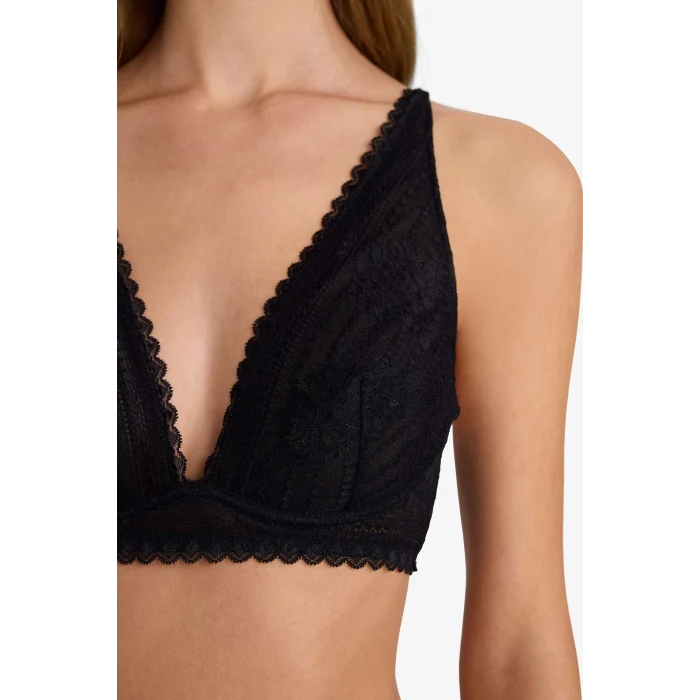 Defacto F3868AXBK81 Siyah Bağcıklı Dantelli Kapsız Pedsiz Balenli Bralet