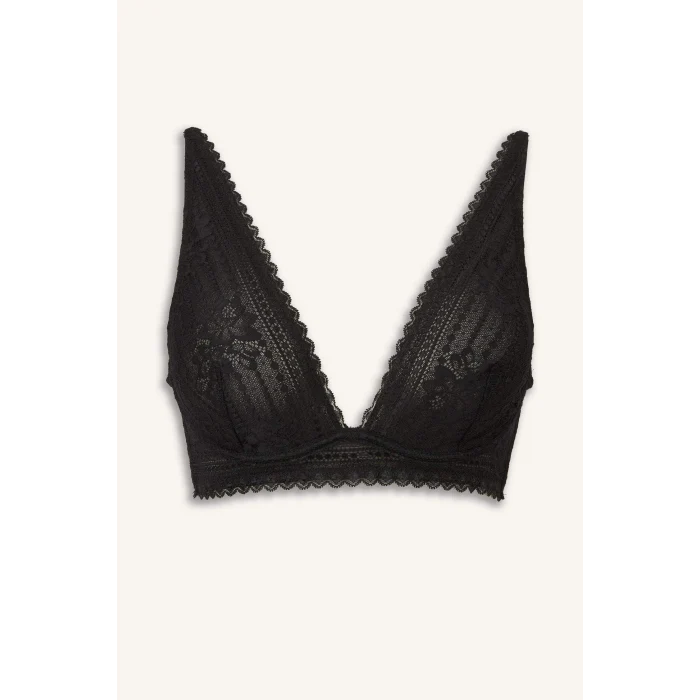 Defacto F3868AXBK81 Siyah Bağcıklı Dantelli Kapsız Pedsiz Balenli Bralet