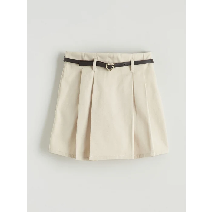 LCW Kids Bej Pileli Kız Çocuk Şort Etek