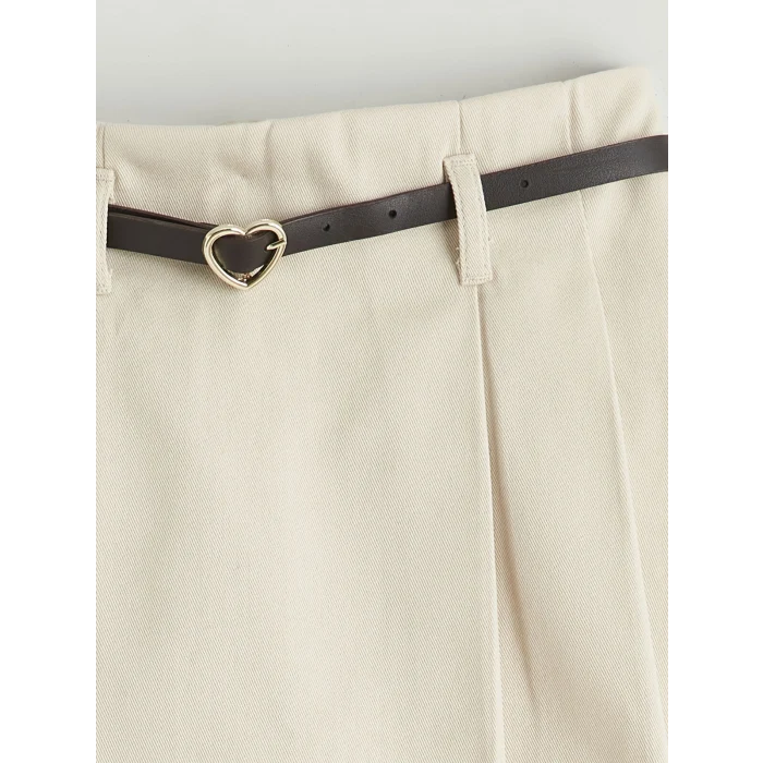 LCW Kids Bej Pileli Kız Çocuk Şort Etek