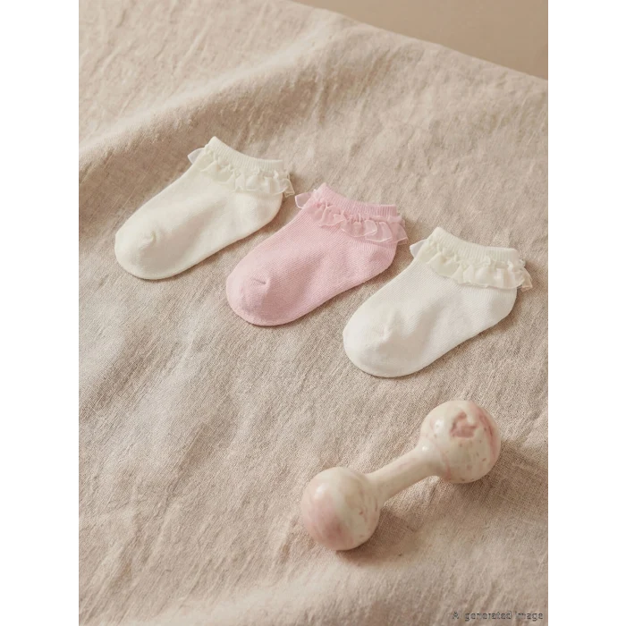LCW baby Beyaz Tüllü Fırfırlı Kız Bebek Patik Çorap 3lü