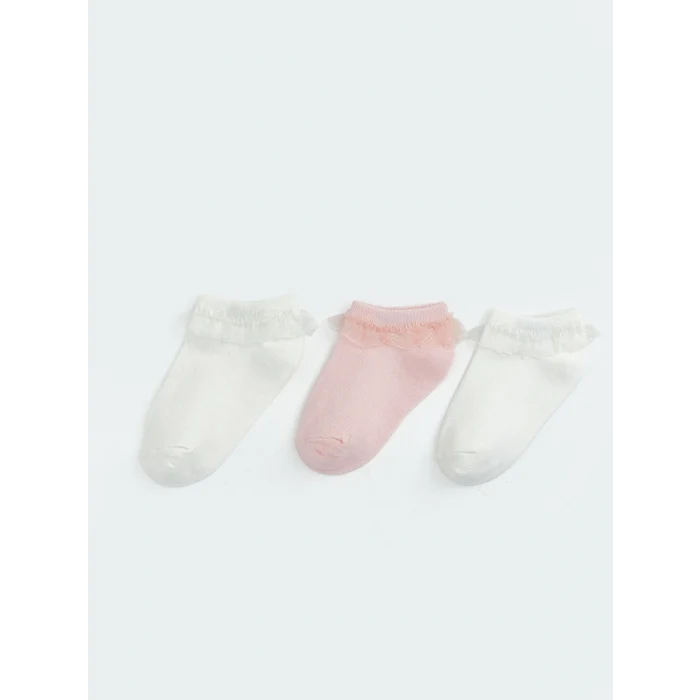 LCW baby Beyaz Tüllü Fırfırlı Kız Bebek Patik Çorap 3lü