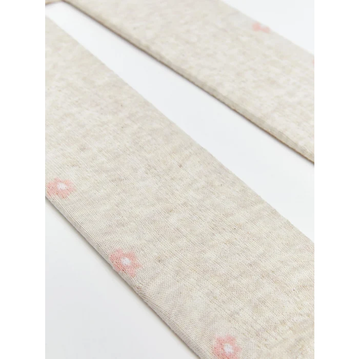 LCW baby Ekru Çiçek Desenli Kız Bebek Külotlu Çorap 2li