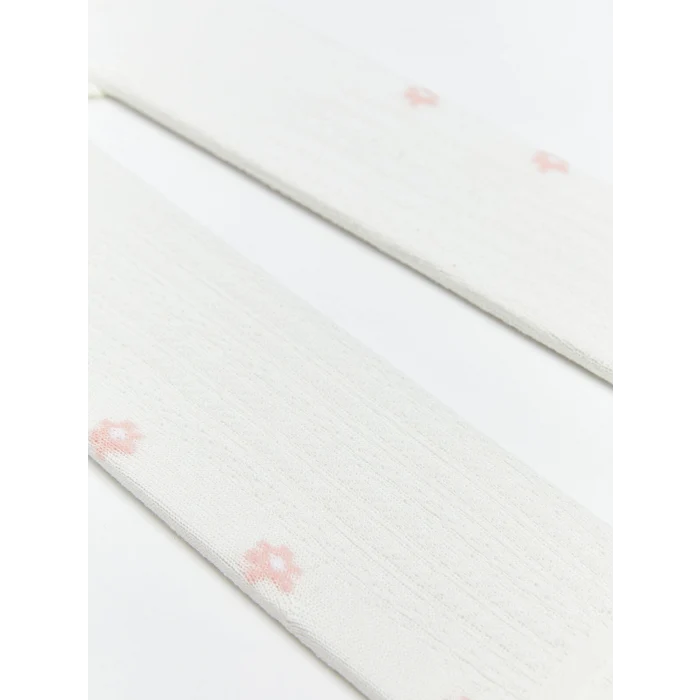 LCW baby Ekru Çiçek Desenli Kız Bebek Külotlu Çorap 2li