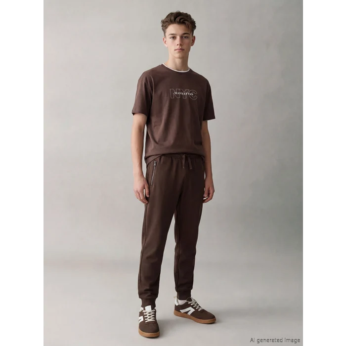 LCW Kids Kahverengi Beli Lastikli Erkek Çocuk Jogger Eşofman Altı