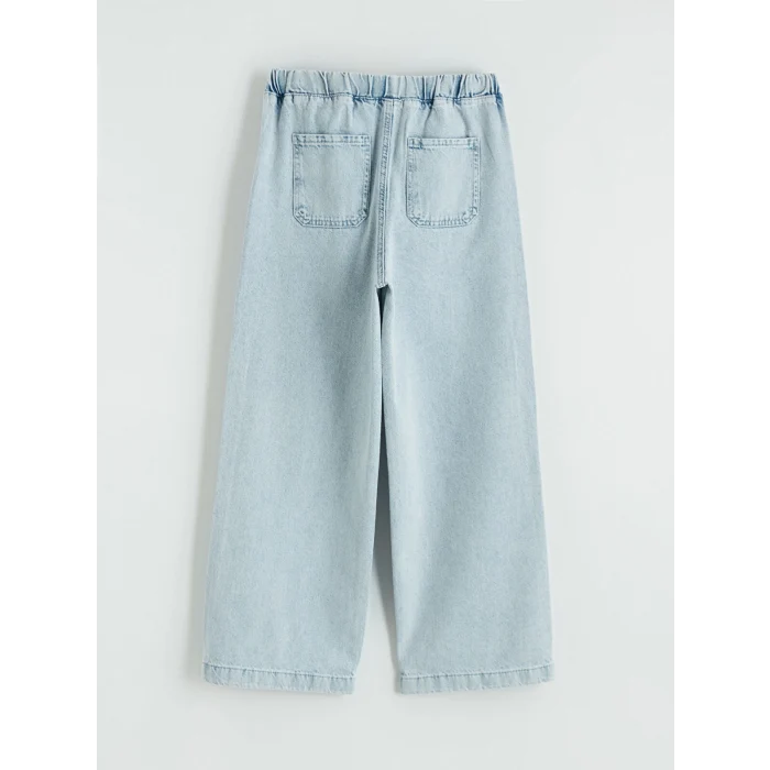 LCW Kids Mavi Wideleg Stitch Baskılı Kız Çocuk Jean Pantolon