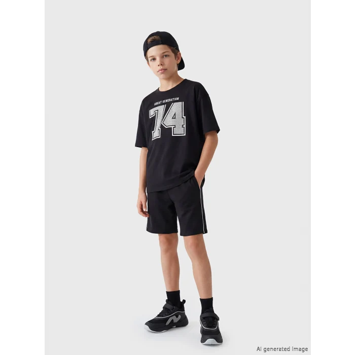 LCW Kids Siyah Bisiklet Yaka Baskılı Erkek Çocuk Tişört ve Şort