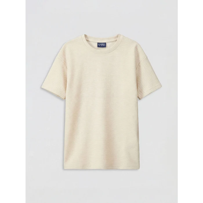 LCW Kids Bej Bisiklet Yaka Kısa Kollu Erkek Çocuk Tişört