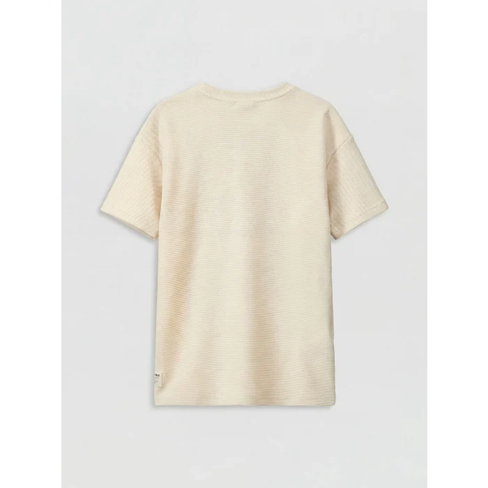 LCW Kids Bej Bisiklet Yaka Kısa Kollu Erkek Çocuk Tişört