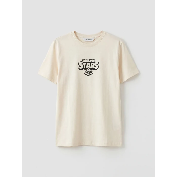 LCW Kids Bej Bisiklet Yaka Brawl Stars Baskılı Erkek Çocuk Tişört