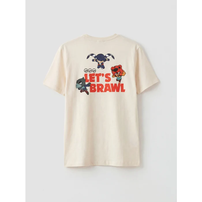 LCW Kids Bej Bisiklet Yaka Brawl Stars Baskılı Erkek Çocuk Tişört