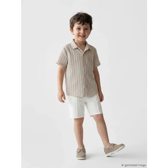 LCW Kids Bej Çizgili Erkek Çocuk Gömlek ve Şort