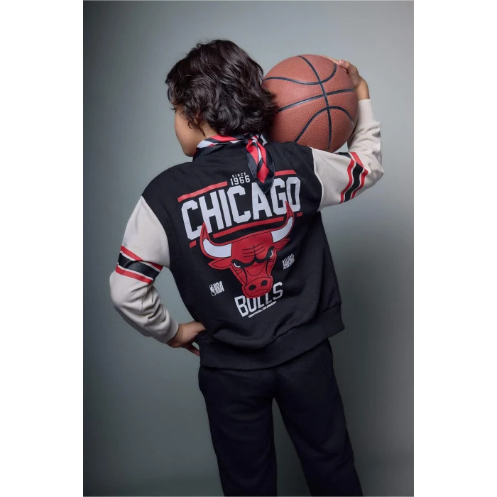 Defacto G7617A8BK81 Siyah NBA Chıcago Bulls Bomber Hırka Erkek Çocuk