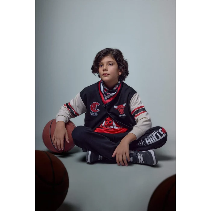 Defacto G7617A8BK81 Siyah NBA Chıcago Bulls Bomber Hırka Erkek Çocuk