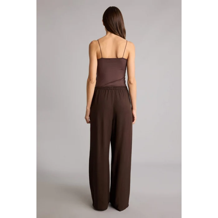 Defacto F5024AXBN528 Kahve Wıde Leg Cepli Yüksek Bel Standart Boy Keten Karışımlı Pantolon