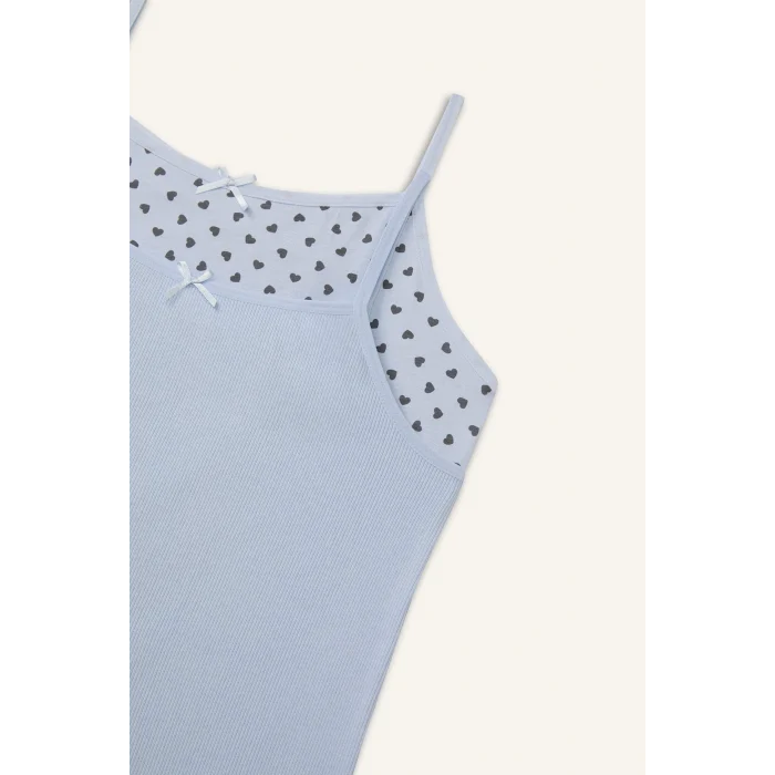 Defacto H0811A8BE366 Mavi Kalp Desenli 2li Atlet Kız Çocuk