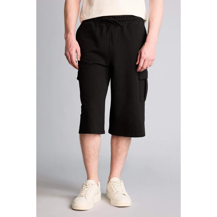 Defacto T4693AZBK81 Siyah Relax Fıt Düz Paça Sweatshirt Kumaşı Uzun Şort