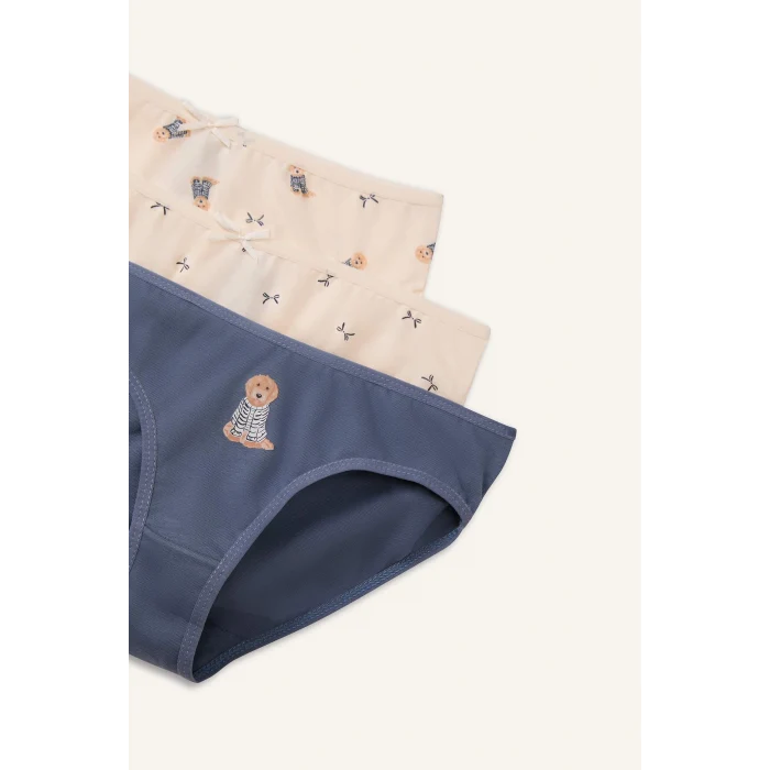 Defacto H0814A8WT47 Beyaz Baskılı Penye 3lü Slip Külot Kız Çocuk