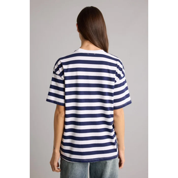 Defacto H2359AXER105 Ekru Oversıze Çizgili Tişört