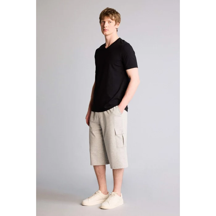 Defacto T4693AZGR210 Gri Relax Fıt Düz Paça Sweatshirt Kumaşı Uzun Şort