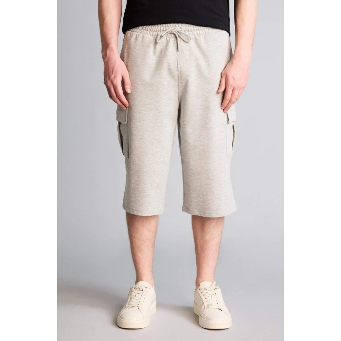 Defacto T4693AZGR210 Gri Relax Fıt Düz Paça Sweatshirt Kumaşı Uzun Şort
