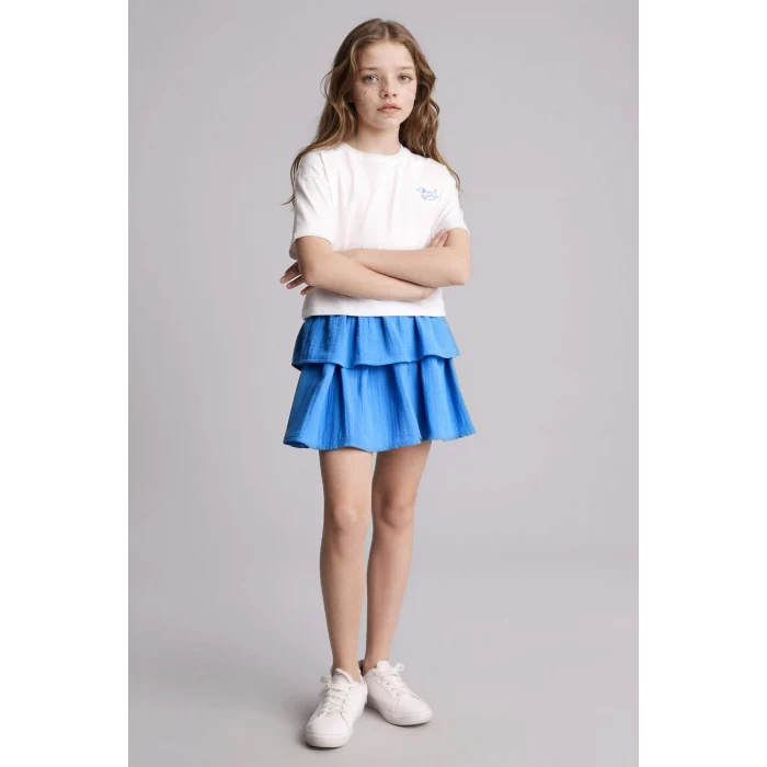 Defacto H2759A8ER105 Ekru Tişört Etek 2li Takım Kız Çocuk