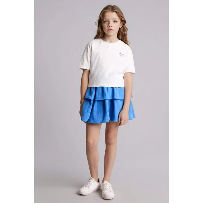 Defacto H2759A8ER105 Ekru Tişört Etek 2li Takım Kız Çocuk