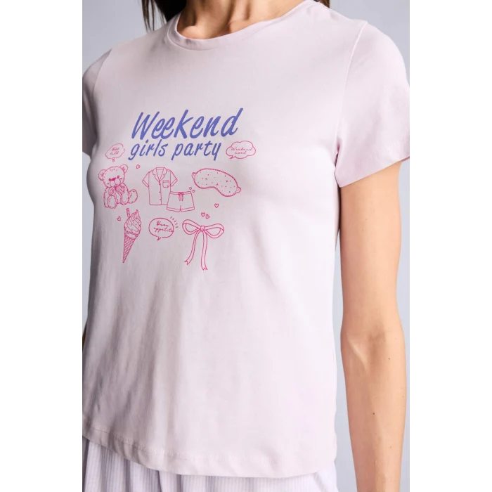 Defacto H2022AXPN425 Pembe Pijama Takımı Baskılı Üst Alt