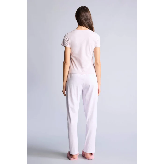 Defacto H2022AXPN425 Pembe Pijama Takımı Baskılı Üst Alt