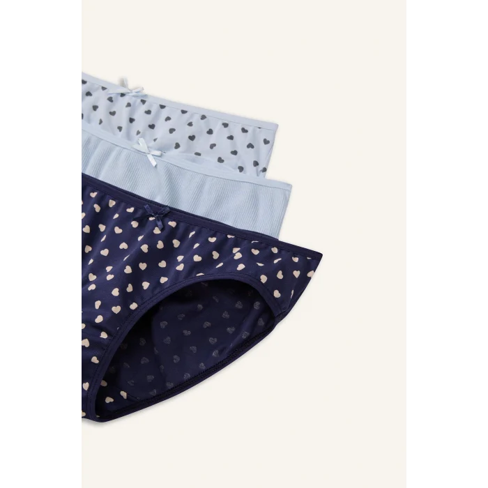 Defacto H0812A8BE366 Mavi Desenli Ribana 3lü Slip Külot Kız Çocuk