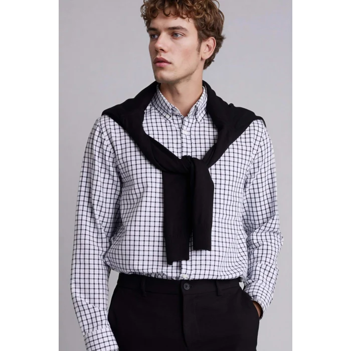 Defacto H3574AXNV64 Lacivert Regular Fıt Polo Yaka Oxford Uzun Kollu Gömlek