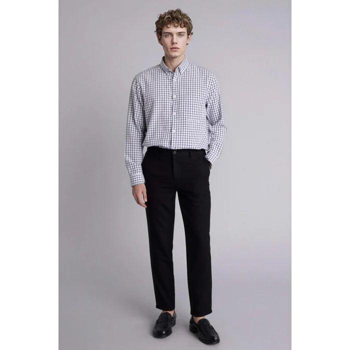 Defacto H3574AXNV64 Lacivert Regular Fıt Polo Yaka Oxford Uzun Kollu Gömlek