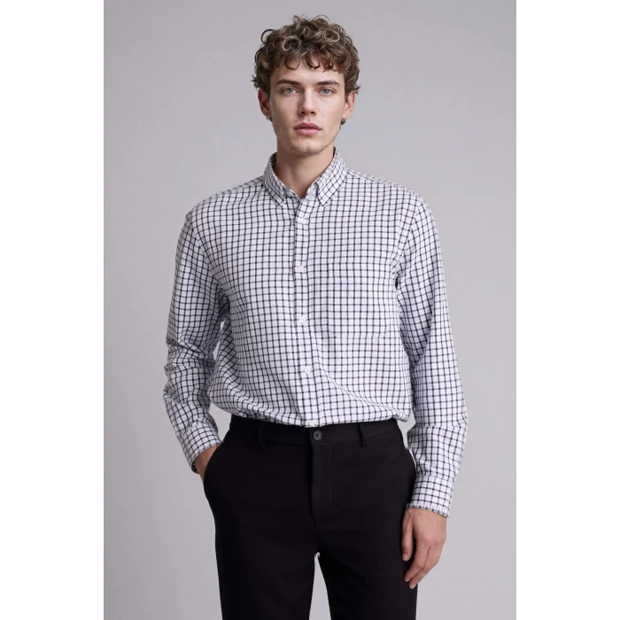 Defacto H3574AXNV64 Lacivert Regular Fıt Polo Yaka Oxford Uzun Kollu Gömlek