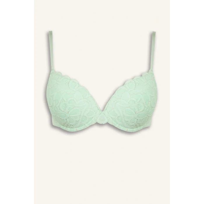 Defacto H3228AXGN1139 Yeşil Dantelli Kaplı Pedli Balenli Tişört Bra