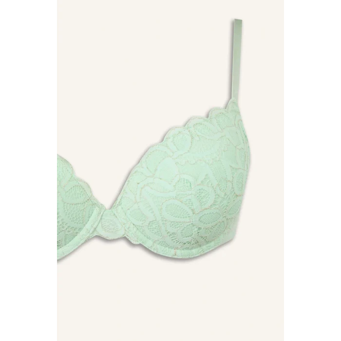 Defacto H3228AXGN1139 Yeşil Dantelli Kaplı Pedli Balenli Tişört Bra