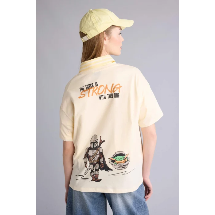 Defacto H0268AXER103 Ekru Star Wars Oversıze Sırt Baskılı Tişört