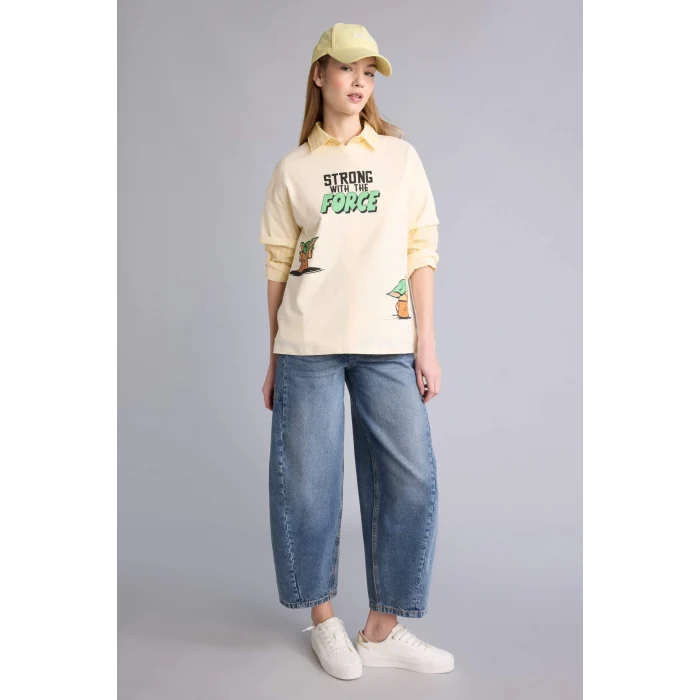 Defacto H0268AXER103 Ekru Star Wars Oversıze Sırt Baskılı Tişört