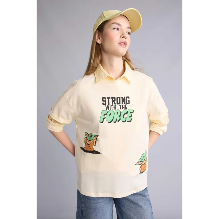 Defacto H0268AXER103 Ekru Star Wars Oversıze Sırt Baskılı Tişört