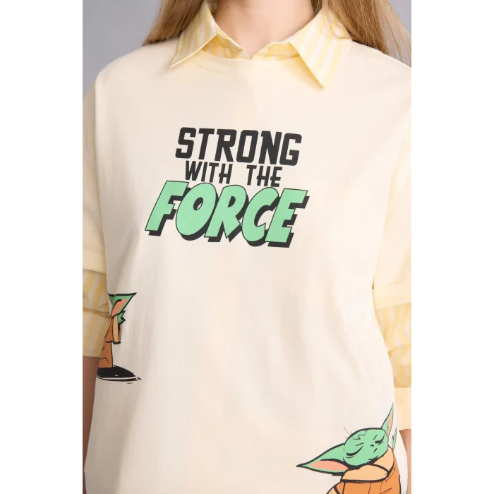 Defacto H0268AXER103 Ekru Star Wars Oversıze Sırt Baskılı Tişört