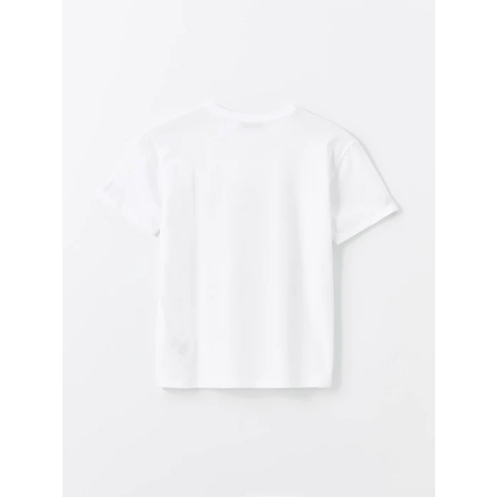 LCW Vision Beyaz Bisiklet Yaka Baskılı Kısa Kollu Kadın Tişört